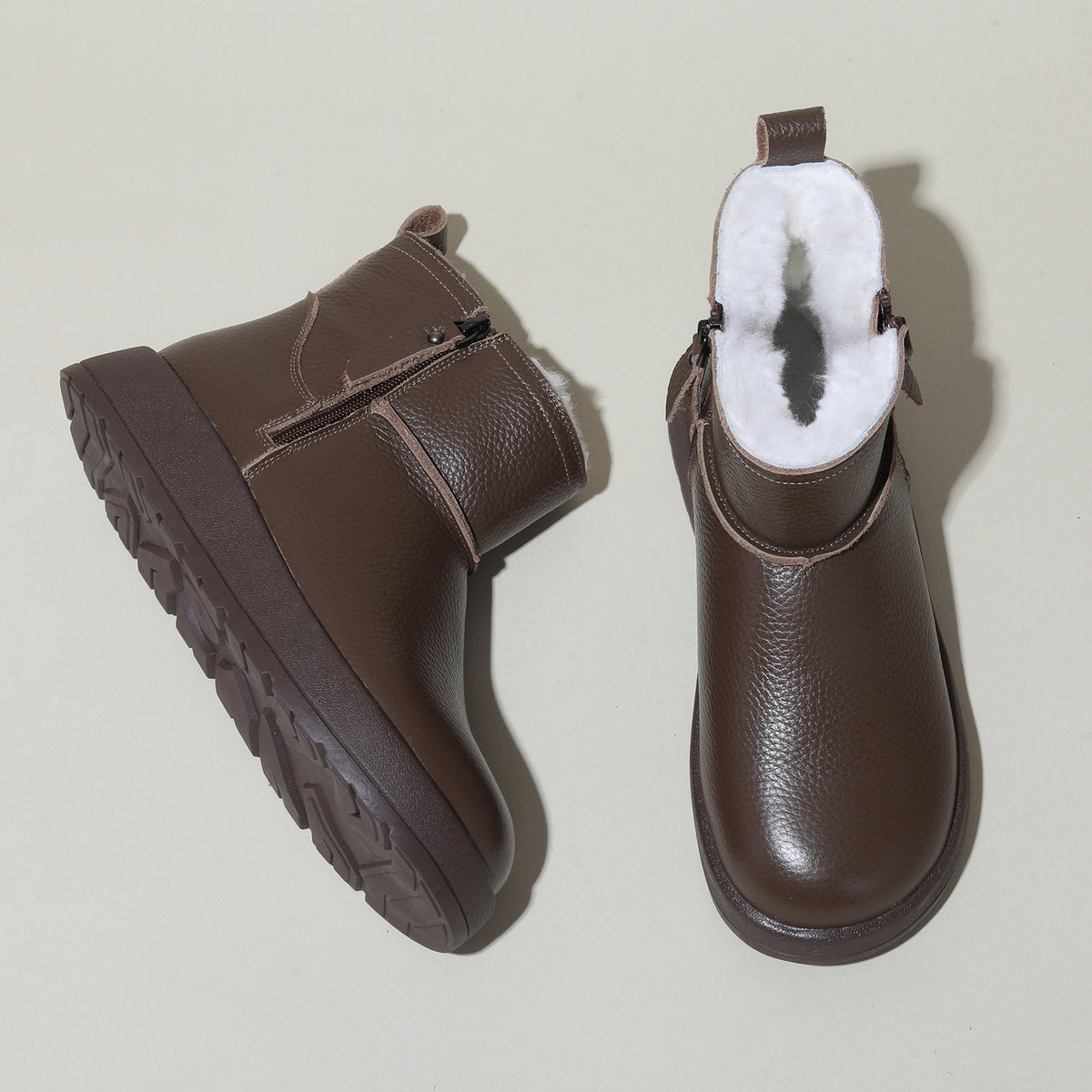 Women's First Layer Cowhide Winter Wool Platform Warm Booties Thickened Snow Boots