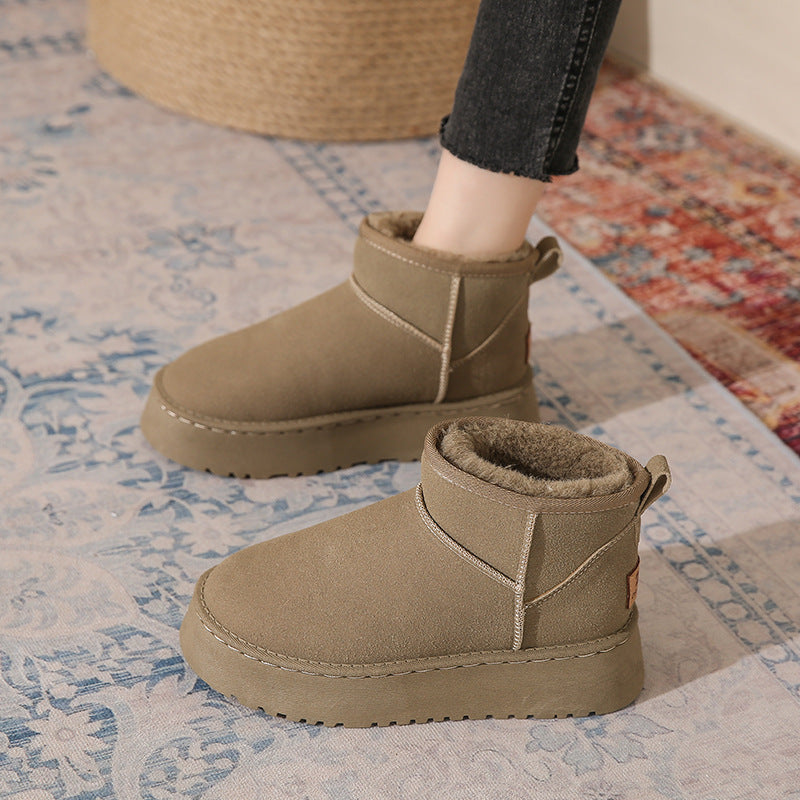 Women's Winter Insulated Fleece-lined Thickened Fur Integrated Snow Boots