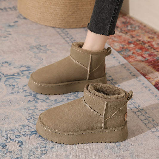 Women's Winter Insulated Fleece-lined Thickened Fur Integrated Snow Boots