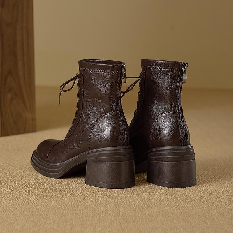 Women's Round Toe Soft Short For Winter Chunky High Stretch Thin Women's Leather Boots