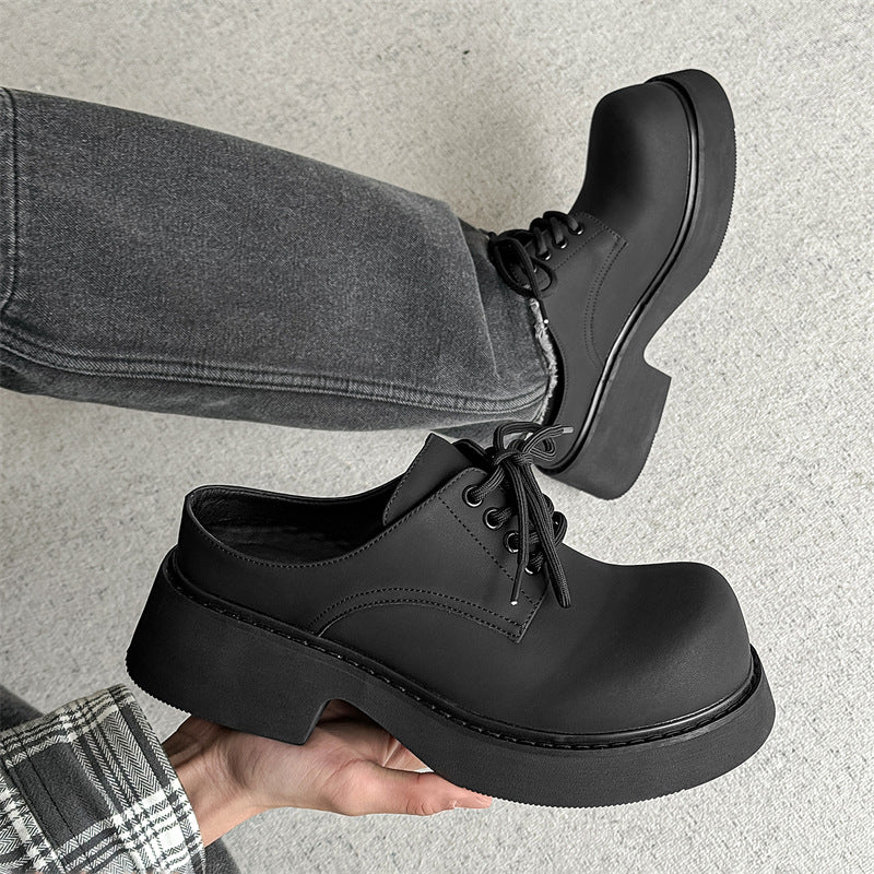 Men's Big Head Derby Advanced Feeling Tong Black Platform Tide Height Men's Casual Leather Shoes