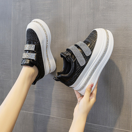 Women's Velcro Platform Muffin Rhinestone White Fashion Women's Casual Shoes