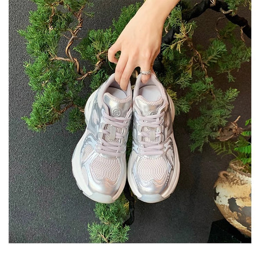 Women's Mom Paris Old Magazine Sier White Mesh Raise The Bottom Women's Sports Shoes