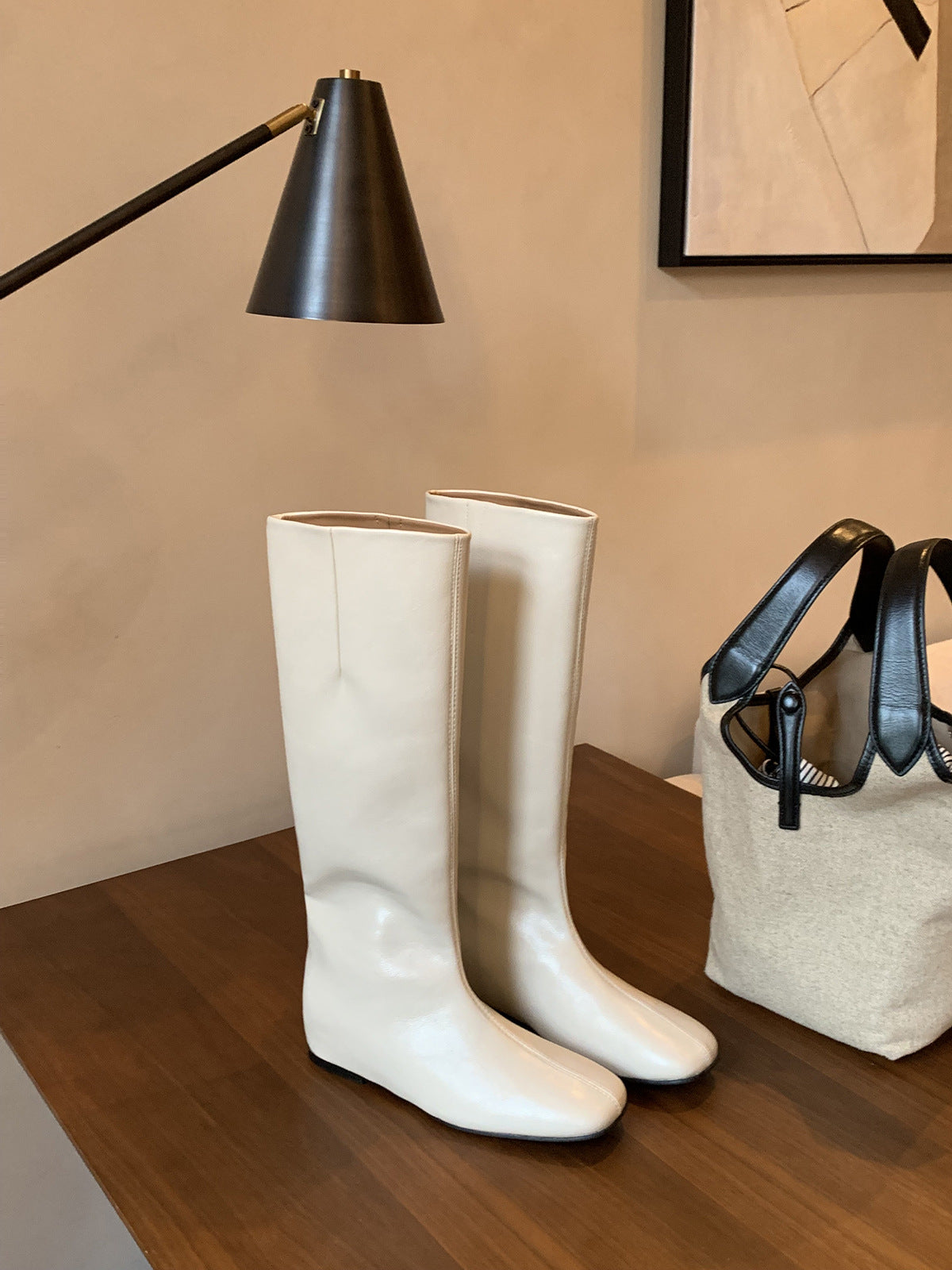 Mom Fleece-lined With Hidden Long Female Versatile Retro Head Skinny Women's Leather Boots
