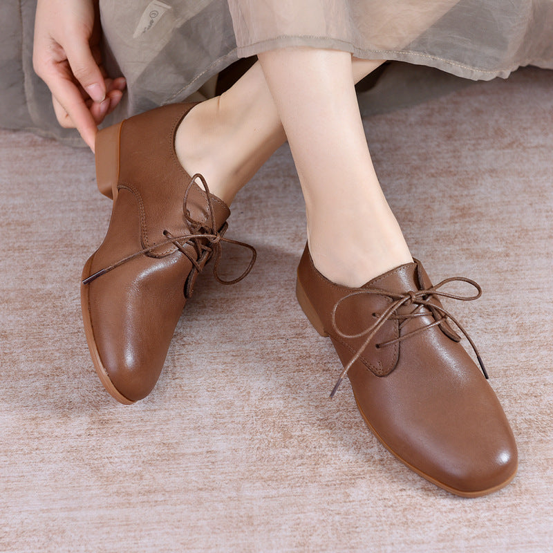 Women's Feet British Style Genuine Round Head Casual Shoes