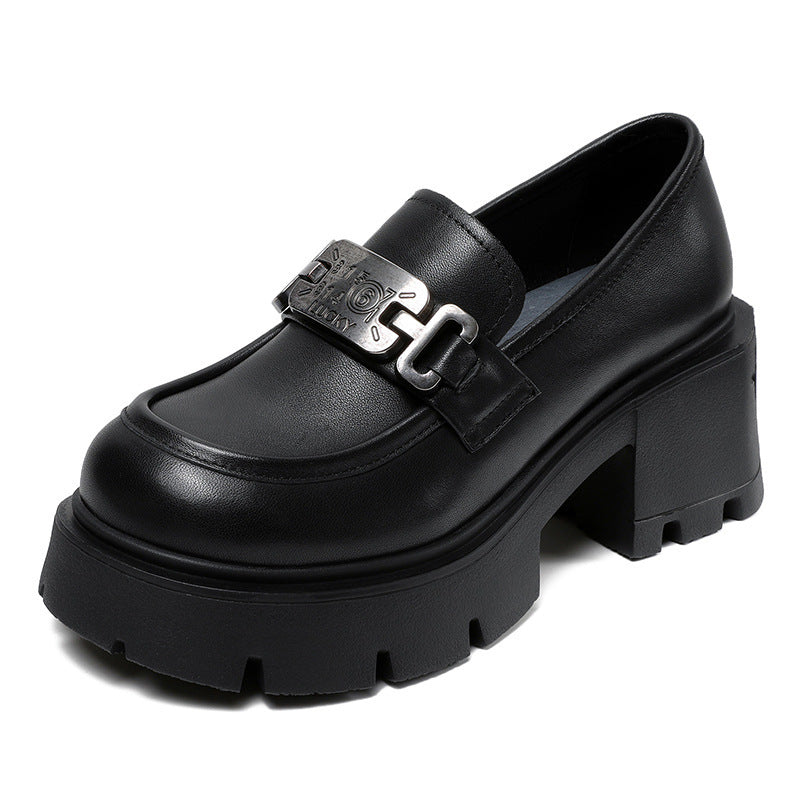 Raise The Bottom Spring Thick High Authentic British Metal Buckle Loafers