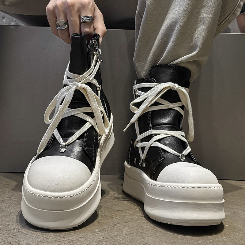 Men's Black White Personalized Thick Bottom Thickened Hight Increasing Boots