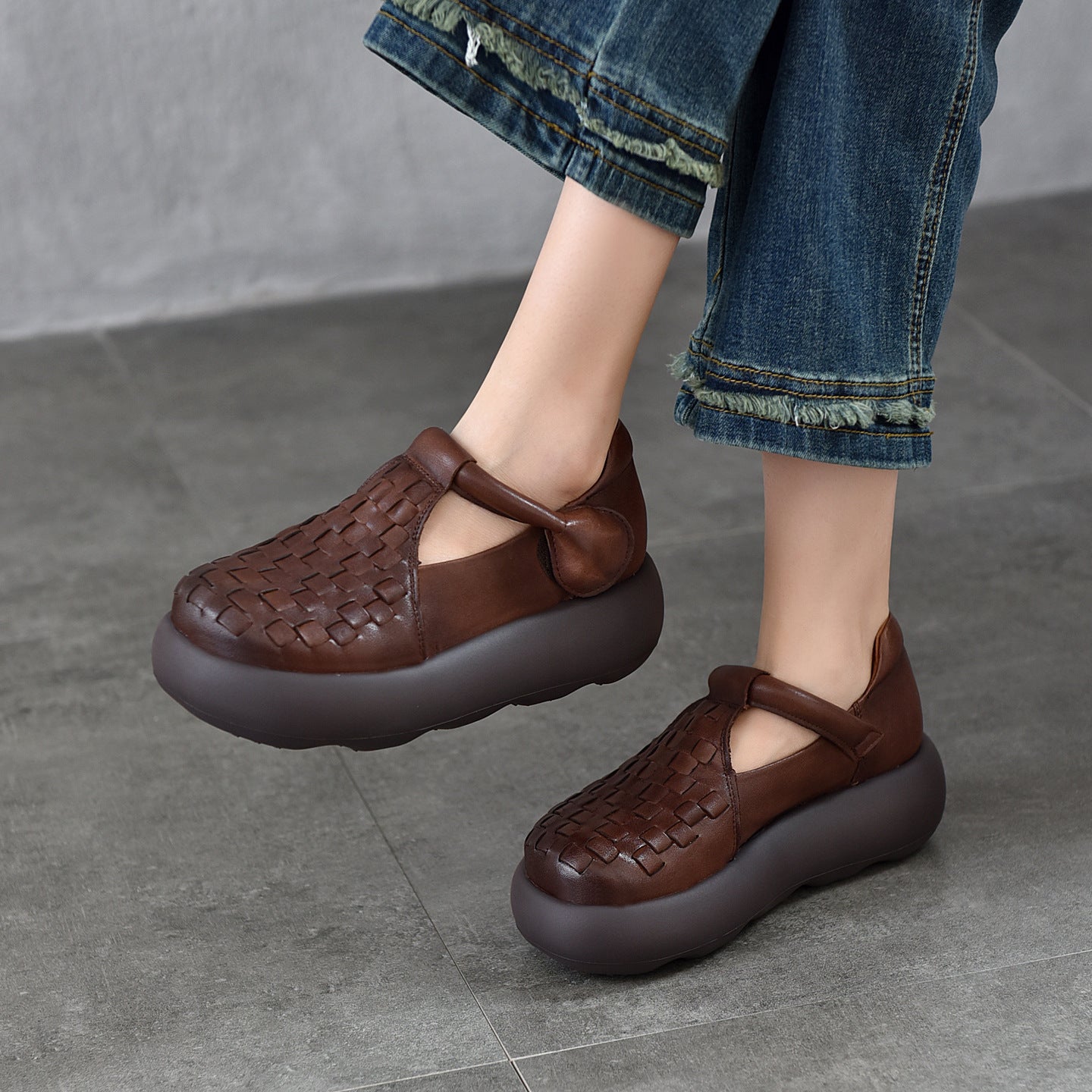 Women's Hand-woven Shape With Platform Genuine Comfortable Versatile Women's Casual Shoes