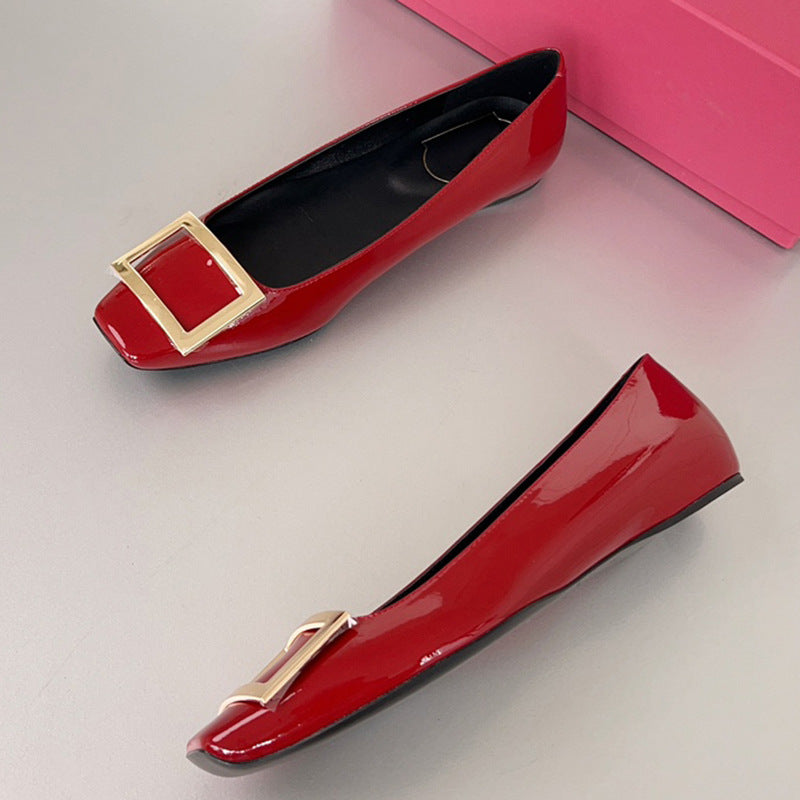 Women's Classic Square Buckle Chunky Pumps Patent Toe Low-cut Mid High Women's Fashion Shoes
