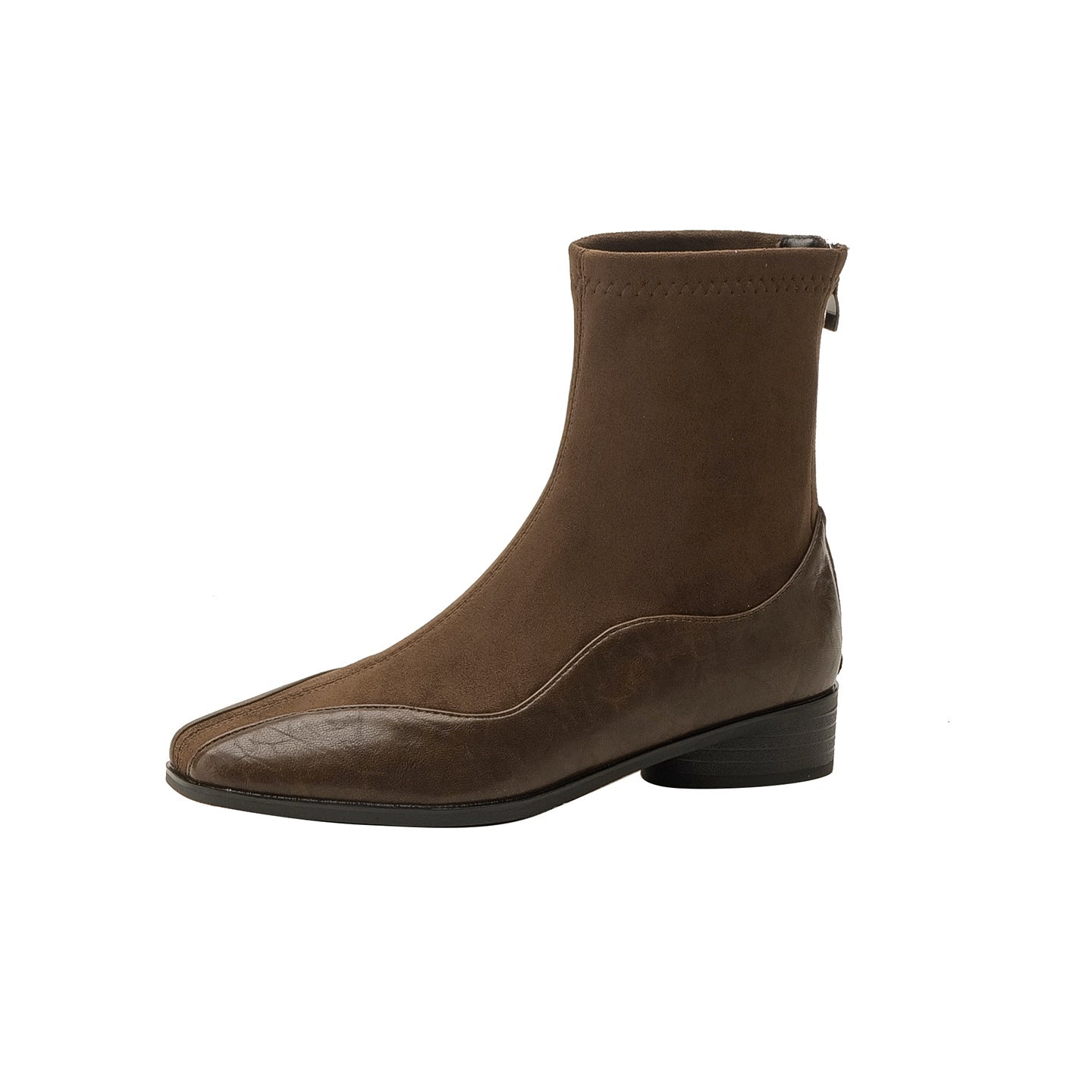 Women's Suede Stitching Chunky Ankle Soft Back Zipper Commute Slimming Boots