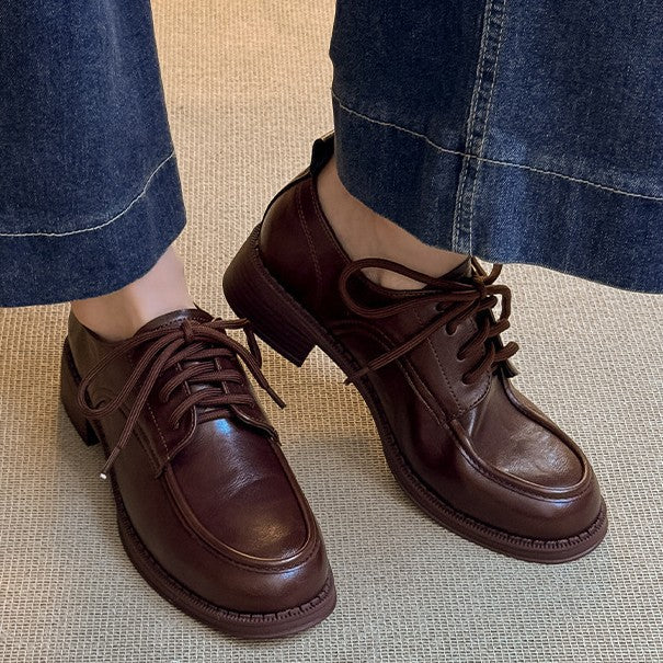 Women's Super Soft Platform Commute British Lace Leather Shoes