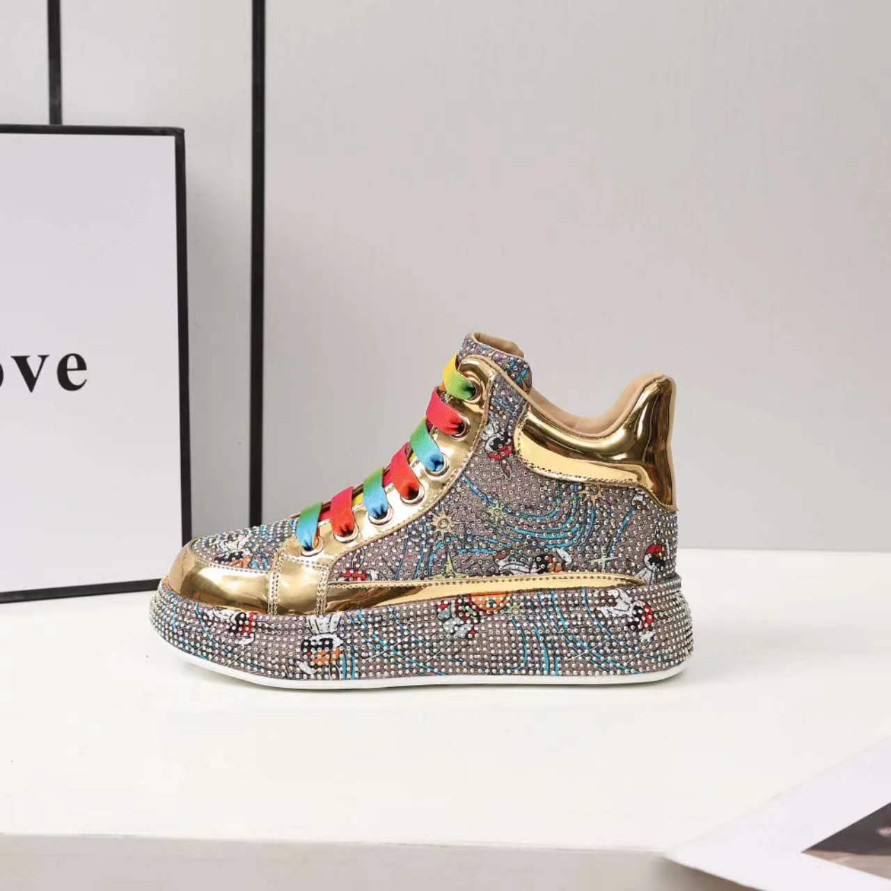 Women's Colorful Rhinestone Iti Sports Board Breathable Low Top Dad Women's Casual Shoes