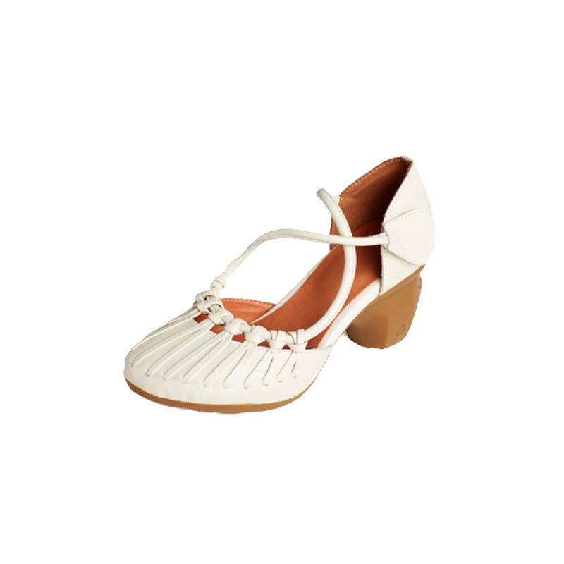 British Round Head Genuine Comfortable Thick Hollow Magic Women's Casual Shoes