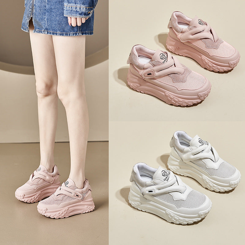 Women's Korean Velcro Platform White Height Increasing Insole Women's Casual Shoes