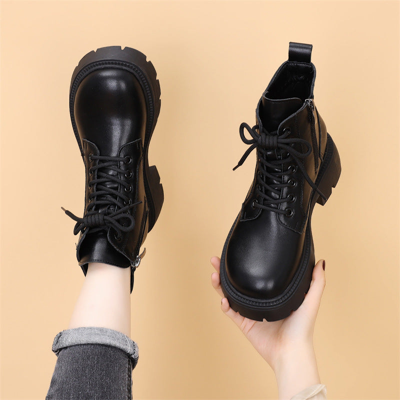 Women's Autumn Super Popular Thick-soled Ankle Small Dr. Women's Leather Boots