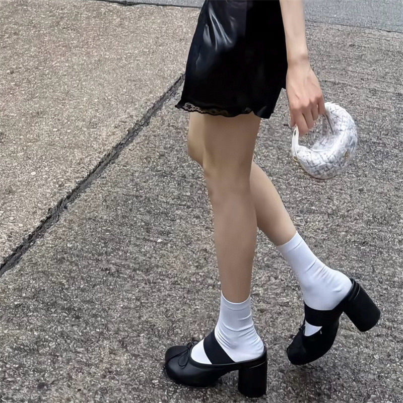 Women's Apple Shape Head Half Chunky Mules Heels