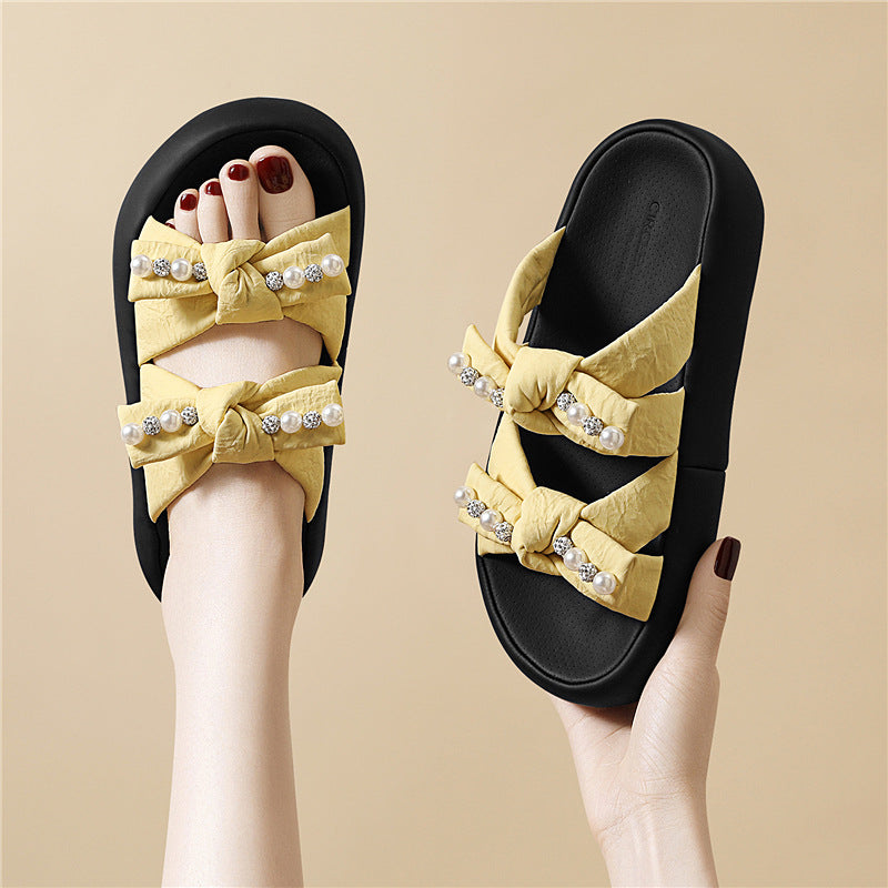 Women's Wear Summer Korean Style Small Pearl With Skirt Thick Slippers