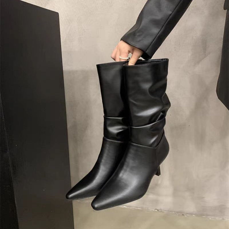 Women's Stiletto White Pile Style Riding Fashion Pointed Boots