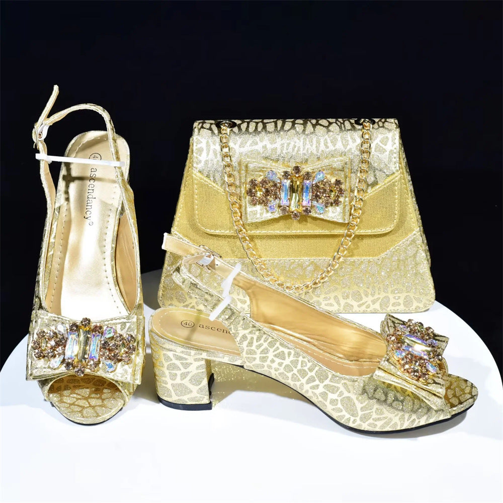 Party With Bow High Imitation Crocodile Pattern Handbag Women's Fashion Shoes