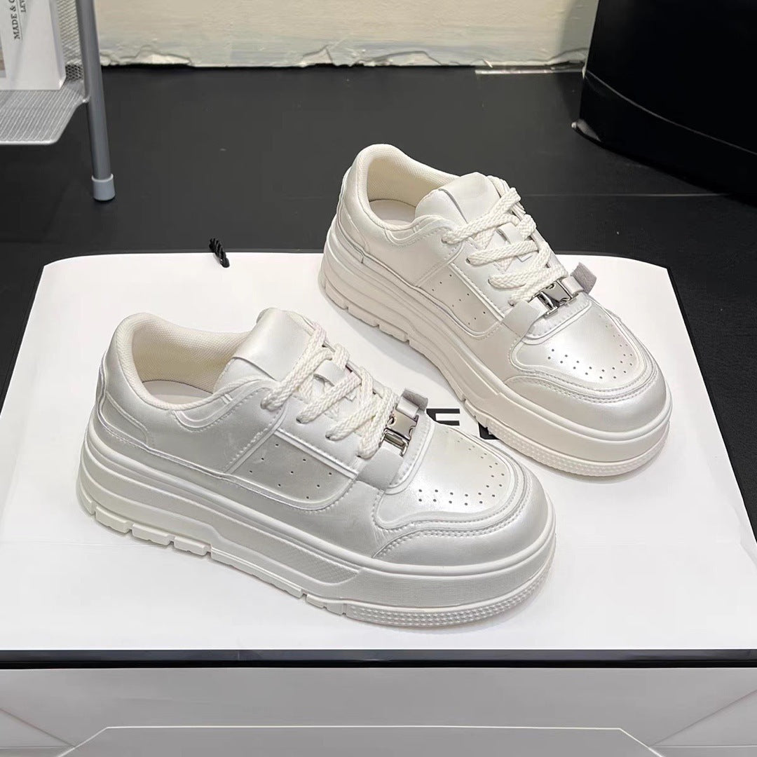 Women's Thick Bottom Pearlescent Lock White Sports Height Increasing Women's Casual Shoes