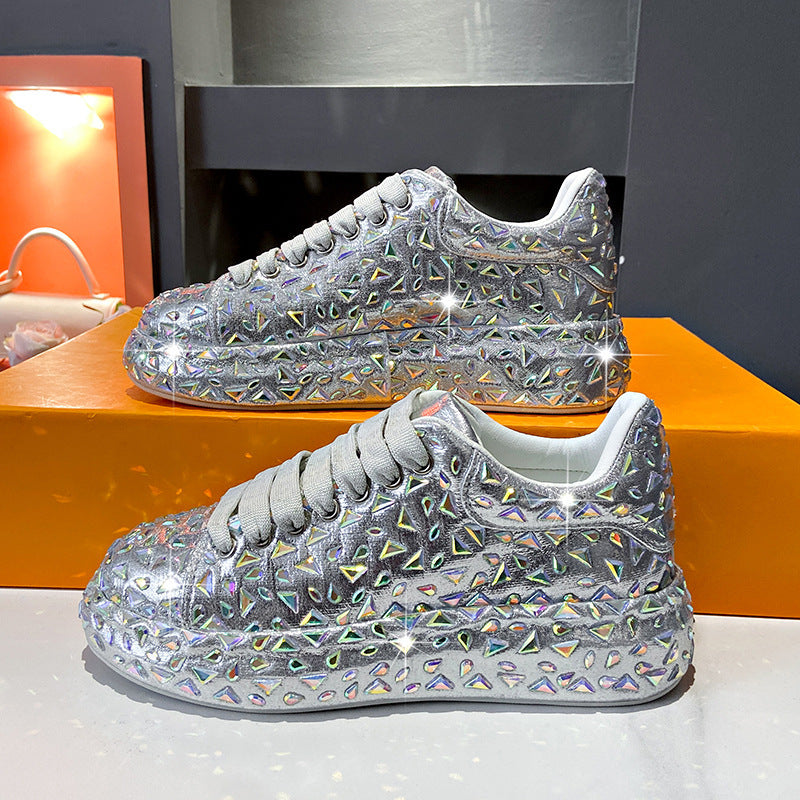 Women's Full Diamond Platform Dad Fashionable Slimming Rhinestone Skate Women's Sports Shoes