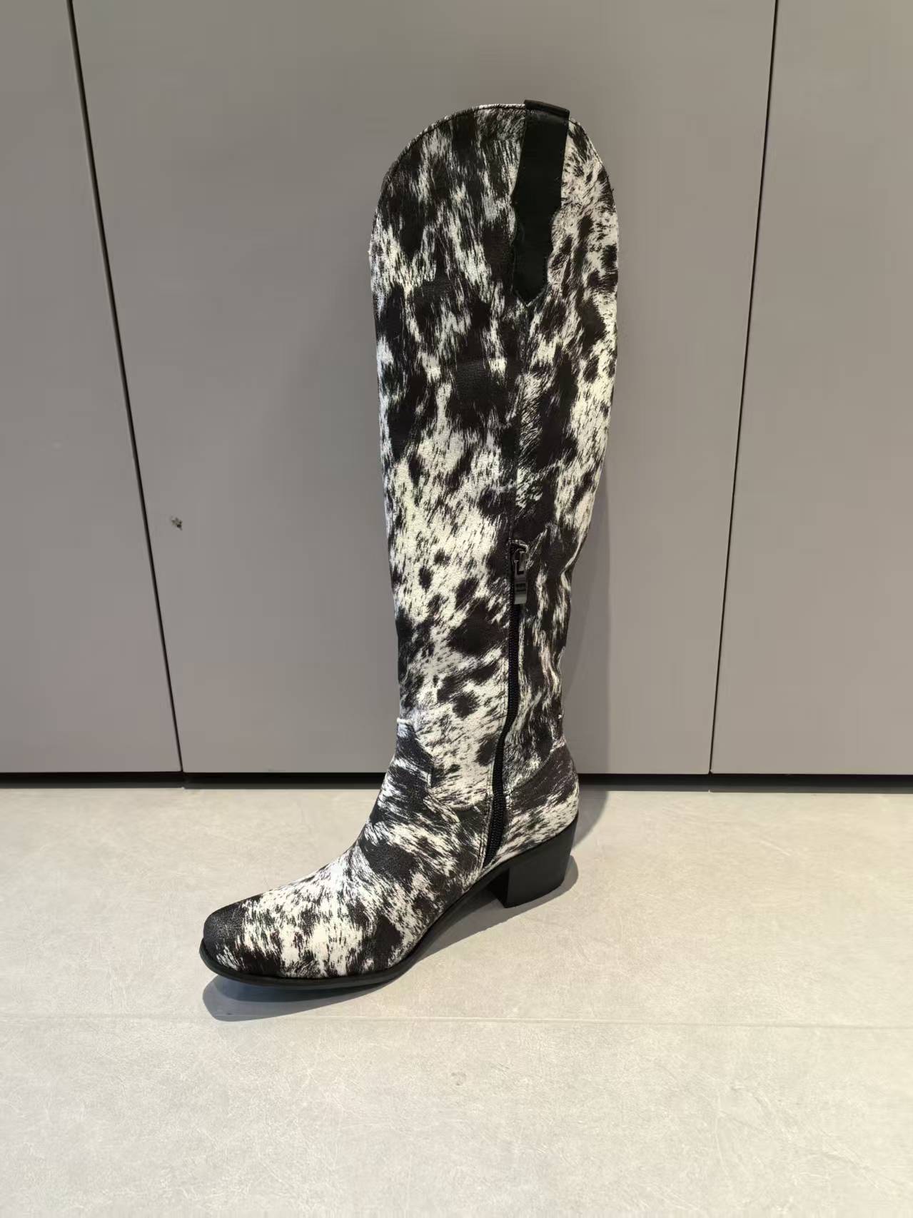 Suede Printed Large Size Height Knight Women's Leather Boots