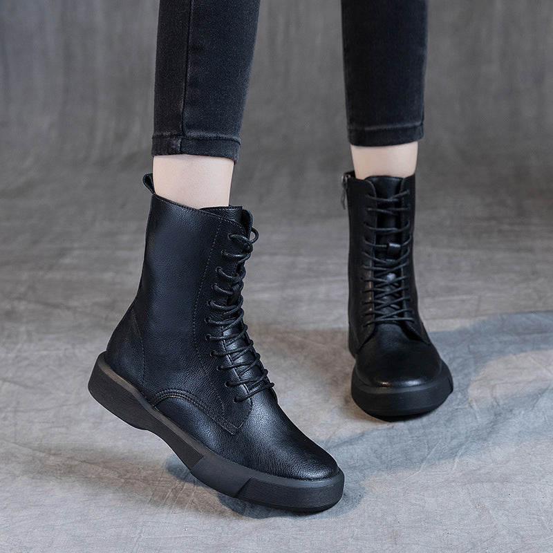 Women's Martin Plus Size British Style Fleece-lined Flat Bottom Retro Boots