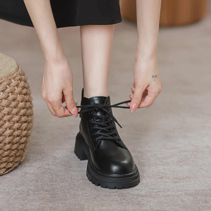 Female Round Head British Style Handsome Ankle Boots
