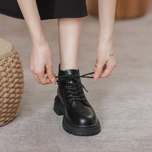 Female Round Head British Style Handsome Ankle Boots