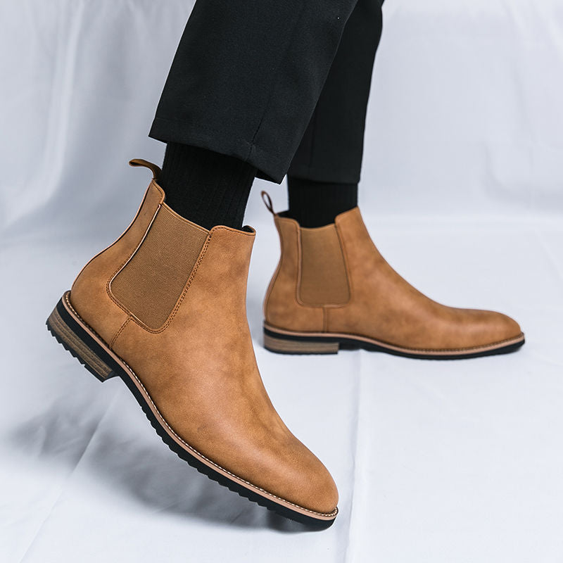 Men's British Martin Brown Formal Wear Breathable Chelsea Trends Slip-on Men's Business Leather Shoes