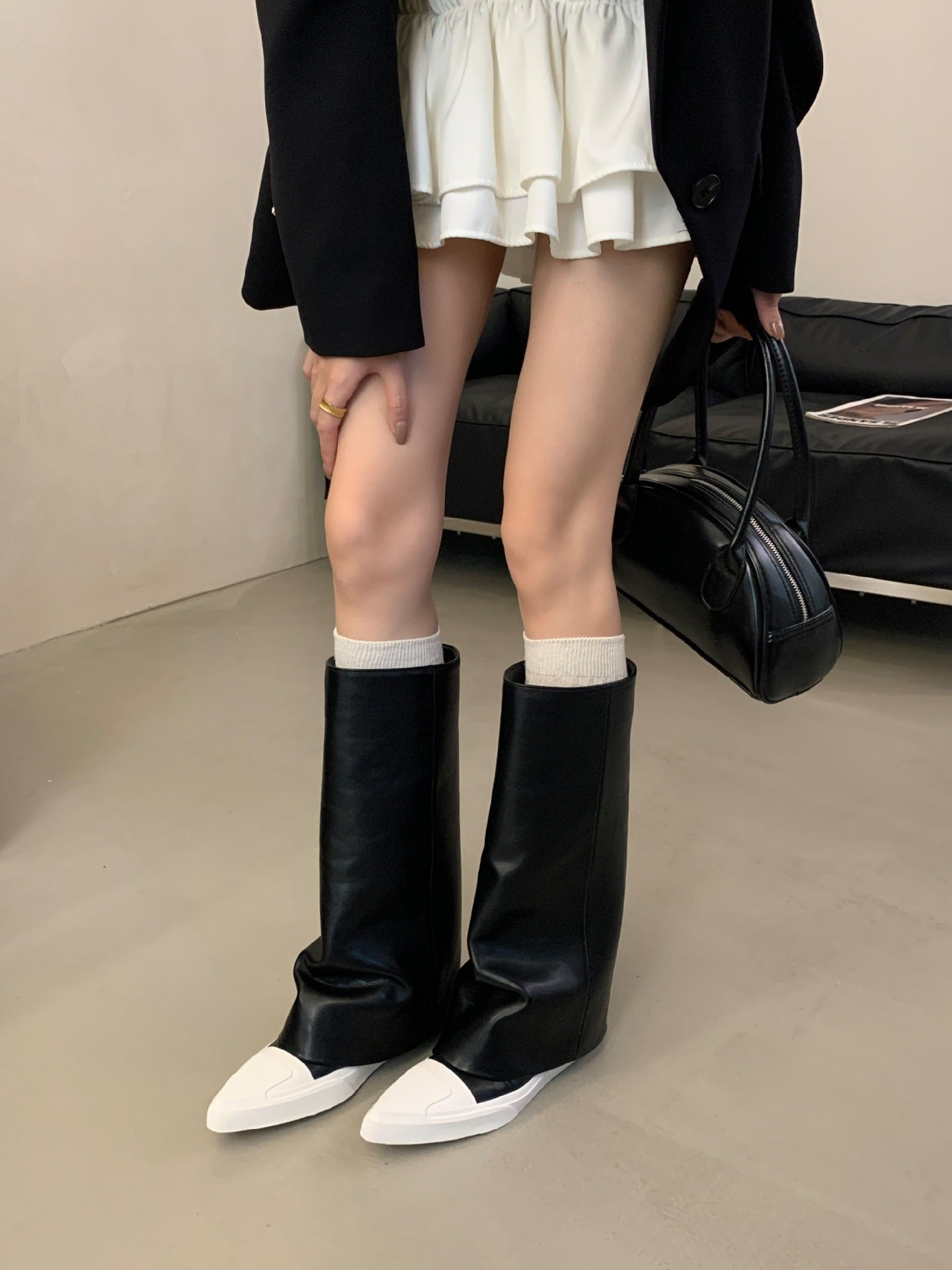 Flat Bottom Slip On High Fashion Pants Tube Women's Leather Boots
