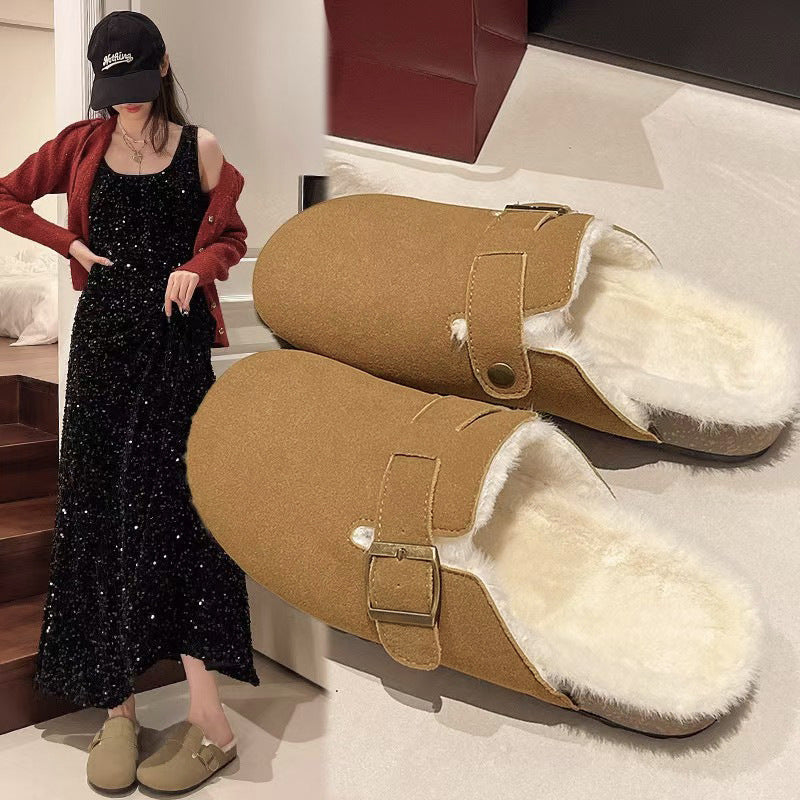 Women's Fluffy British Style Thick Bottom Suede Winter Outdoor Wear Women's Shoes