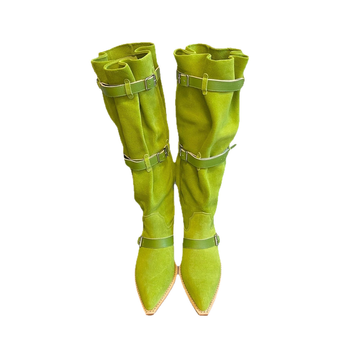 Pointed Toe Large Tube Circumference Pile Style Retro Western Cowboy Women's Leather Boots
