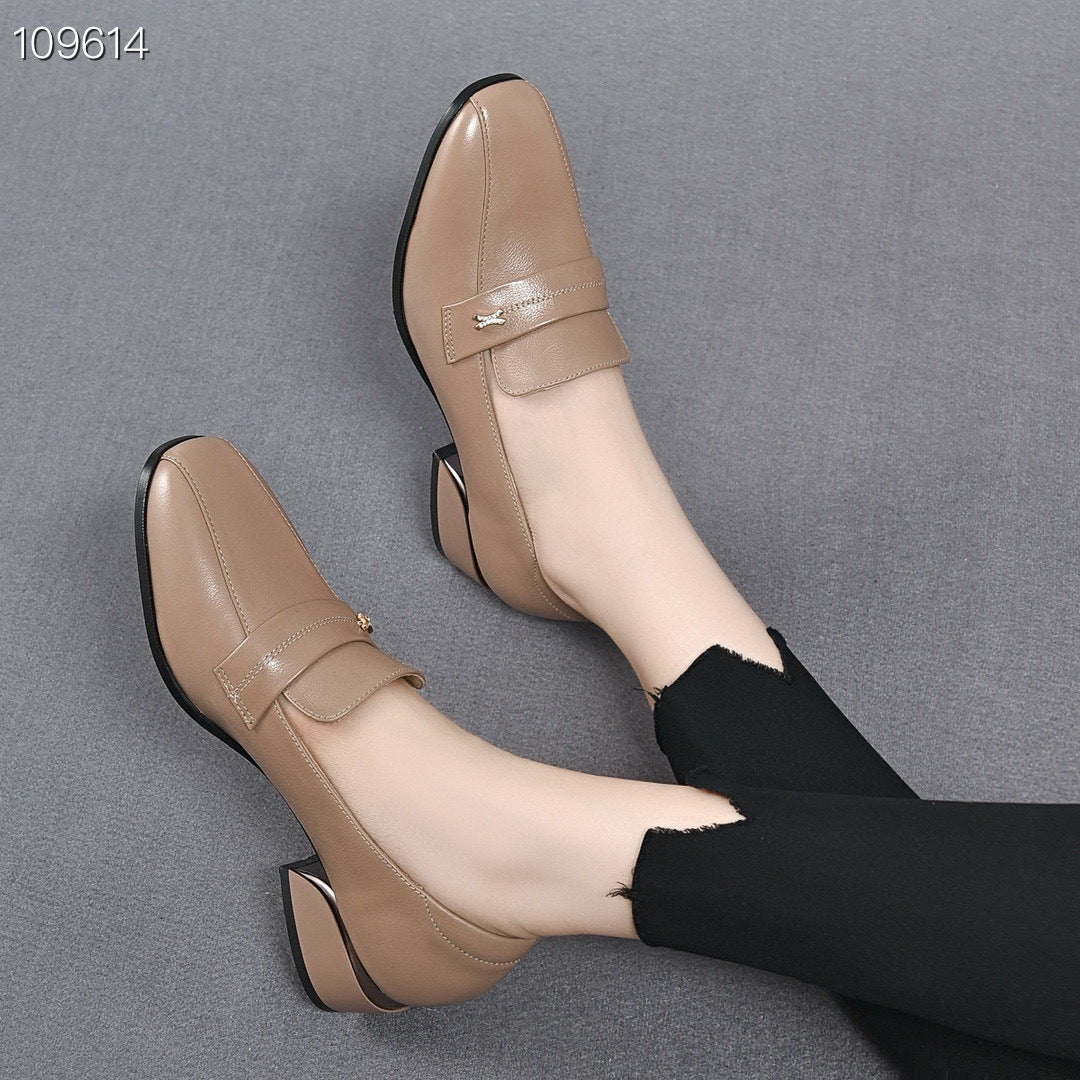 Women's Square Toe Chunky Pumps Soft British Style Heels