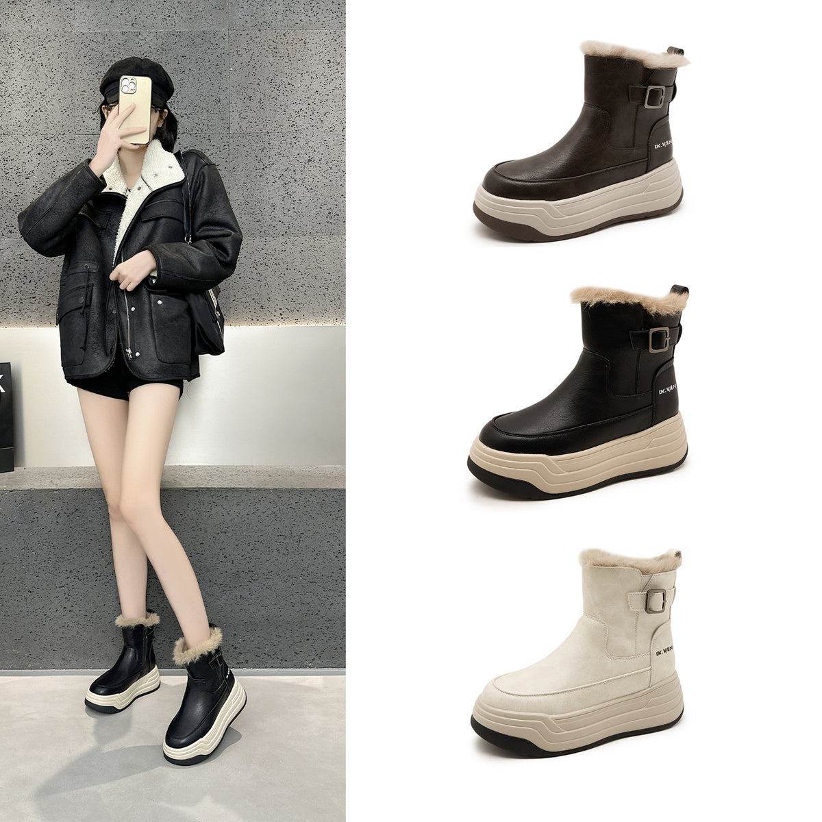 Women's Platform Martin Small Fleece-lined British Style Boots