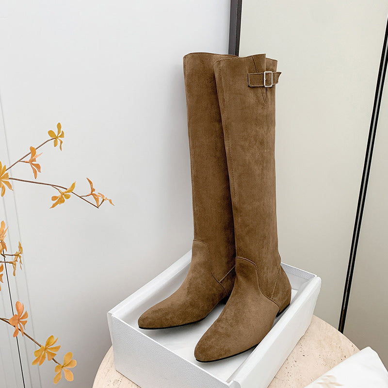 Women's Style Western Knight Pile Suede Pleated Women's Leather Boots