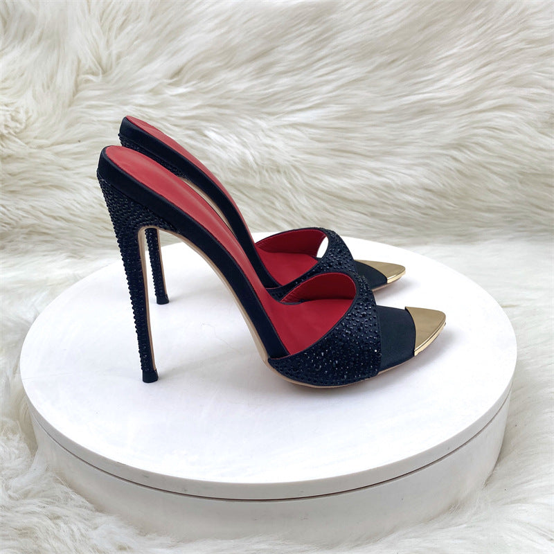 Women's Fashion Pointed Toe Fine With Black High Heeled Sandals