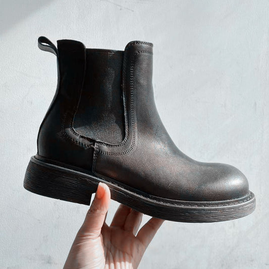 Women's Horse Chelsea Ankle Versatile Slimming Smoke Pipe Minimalist Design Women's Leather Boots