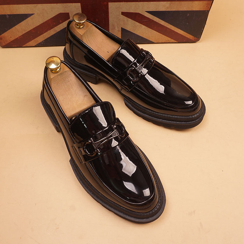 Men's Height Increasing Insole Patent Trendy British Style Pointed Slip-on Men's Business Leather Shoes
