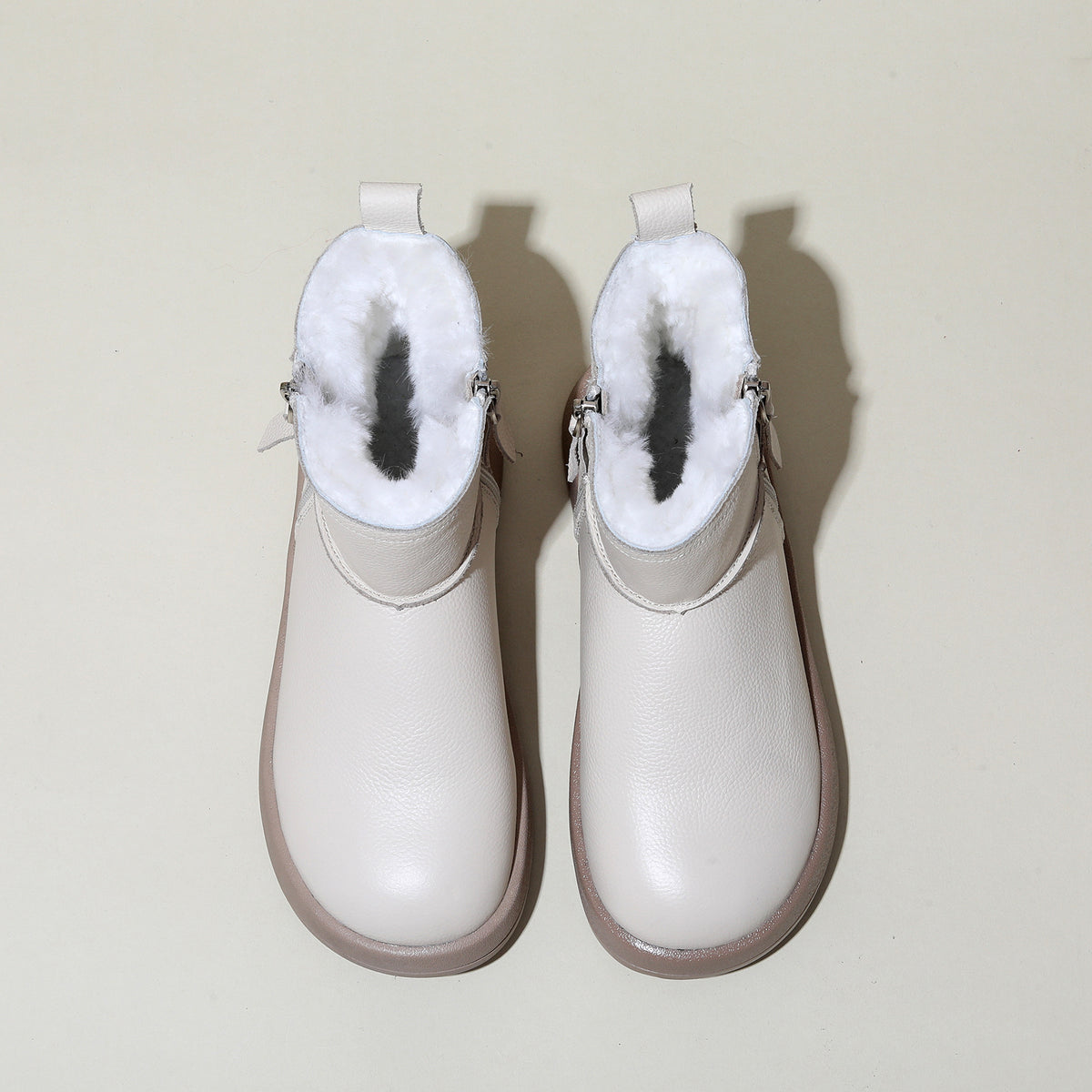 Women's First Layer Cowhide Winter Wool Platform Warm Booties Thickened Snow Boots