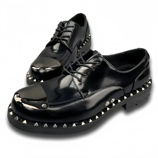 Men's Autumn Round Head Thick Bottom Metal Rivet Men's Business Leather Shoes