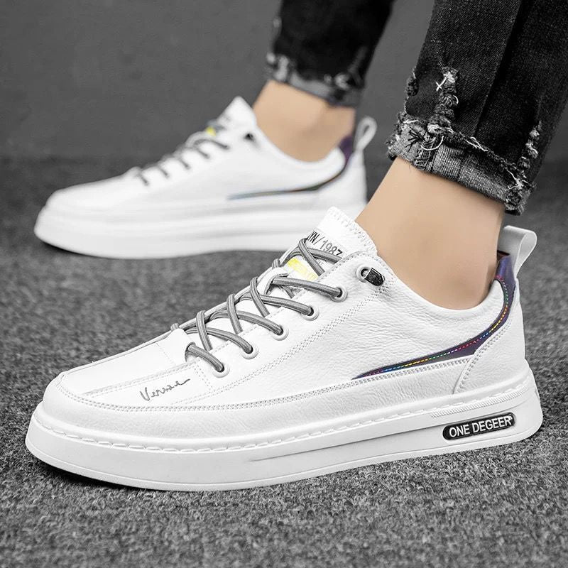 Men's Soft Cow White Sports Breathable Trendy Sneakers