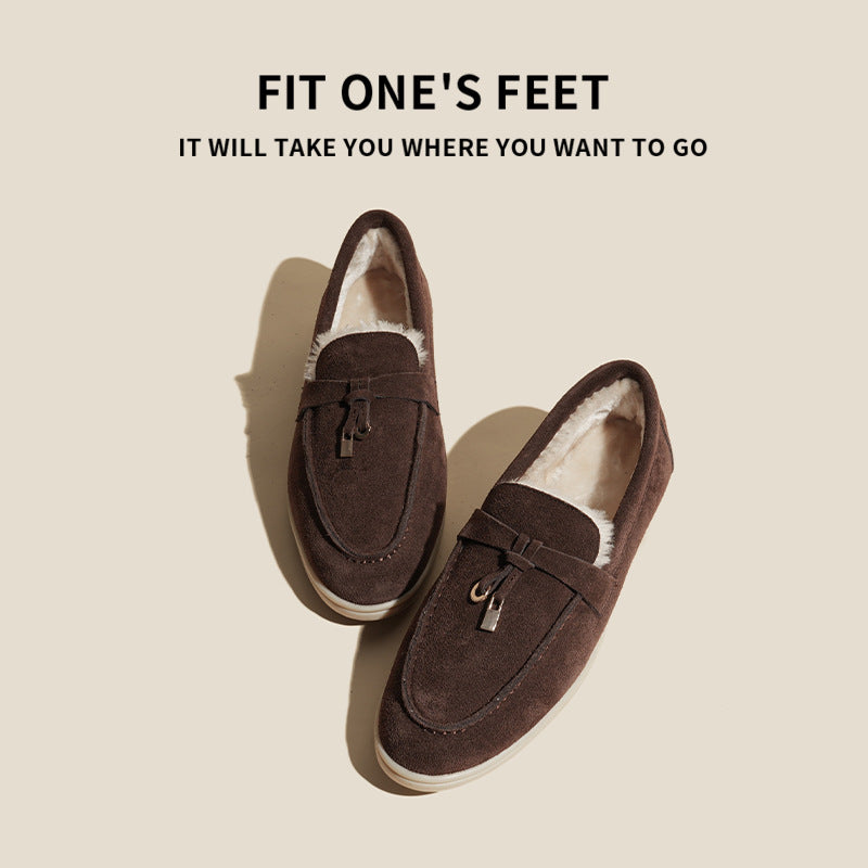 Women's One Pedal Flat Tassel Lazybone Veet Padded Loafers