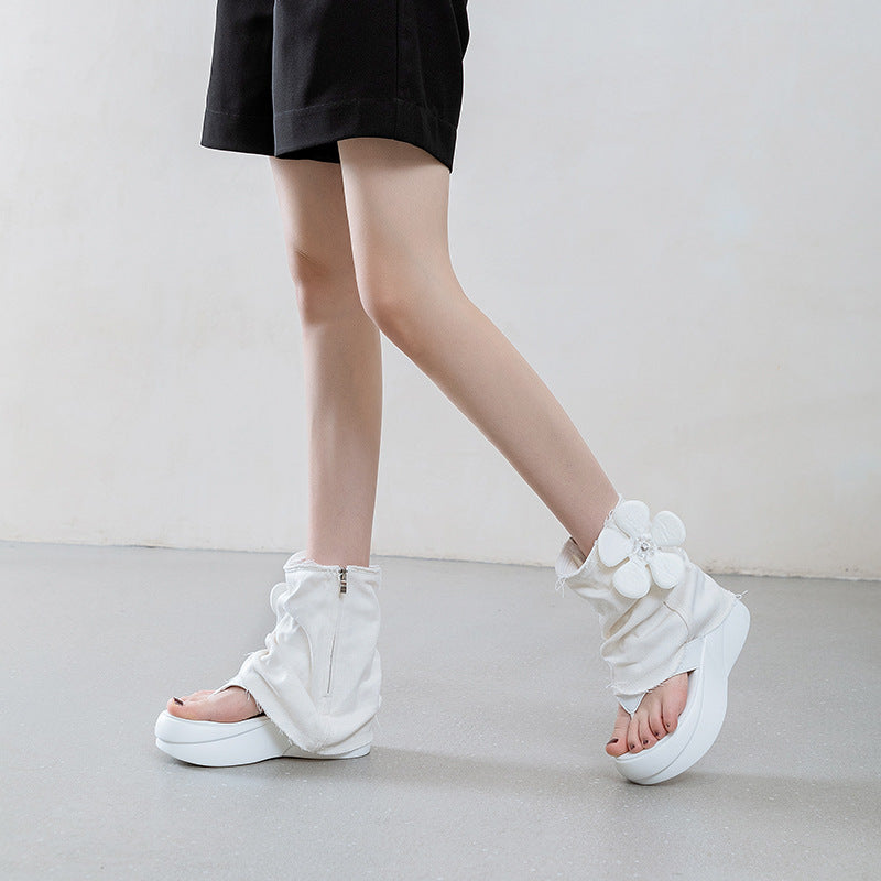 Thick Bottom Toe Hot Jeans Tube Short Summer High-grade Sandals