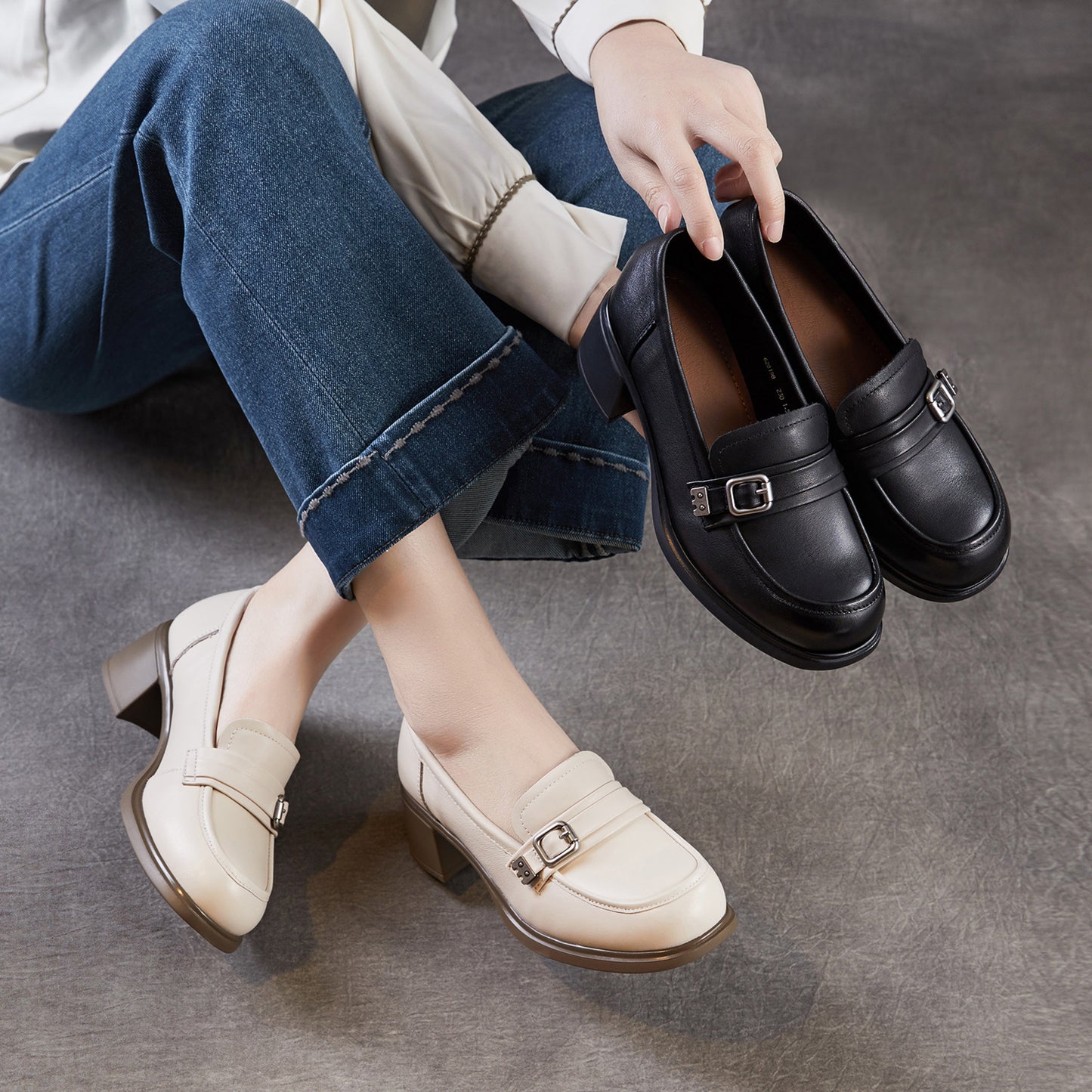 Women's First Layer Cowhide High Spring British Style With Skirt Small Loafers