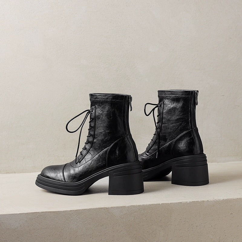 Women's Wear Town Store Treasure High Stretch British Martin Lace Up Women's Leather Boots