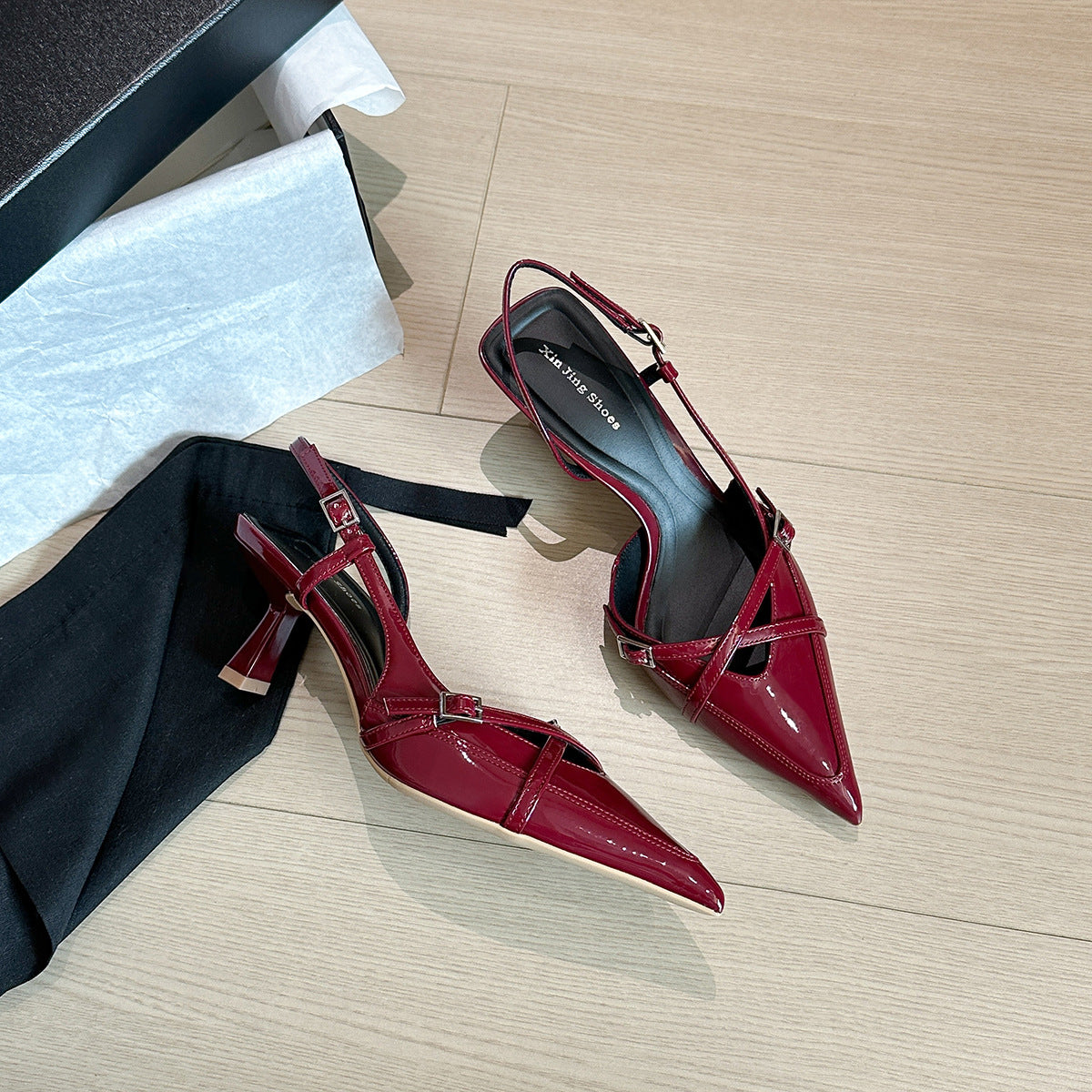 French Cross Strap Pointed Toe Pumps Temperament Wild Stiletto Women's Fashion Shoes