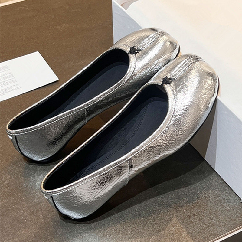 High Version Genuine Sheep Skin Split Toe Flat Ballet Loafers