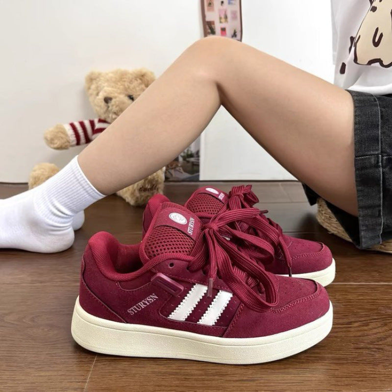 Women's Autumn Thick-soled Solid Color University Style White Sneakers