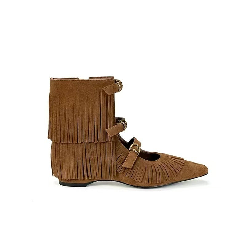 Women's Insole Nomadic Tassel Pointed Toe Booties Women's Leather Boots